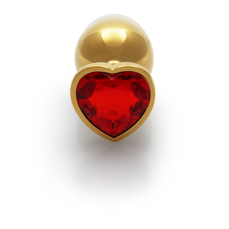 Heart Gem Butt Plug - Medium - Gold/Ruby Red