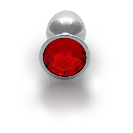 Round Gem Butt Plug - Small - Silver/Ruby Red