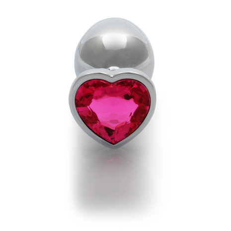 Heart Gem Butt Plug - Large - Silver/Rubellite Pink